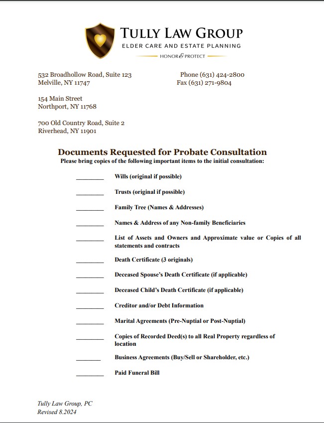 Document Requested for Porbate Consultation