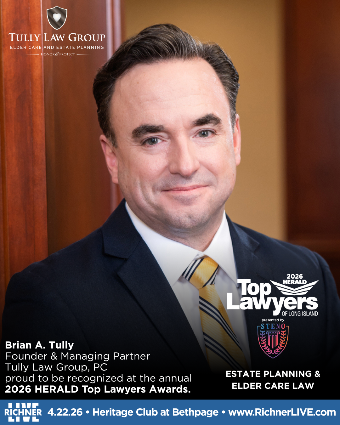 Brian A. Tully Named to the 2026 HERALD Top Lawyers of Long Island Awards, Presented by Steno